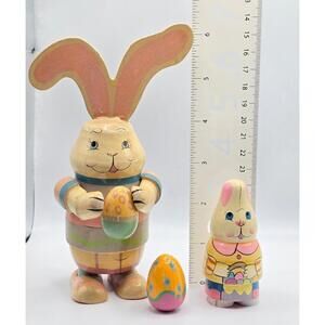 Vtg Midwest Cannon Falls Easter Nesting Bunny Set Thin Wooden Dolls Egg 6"